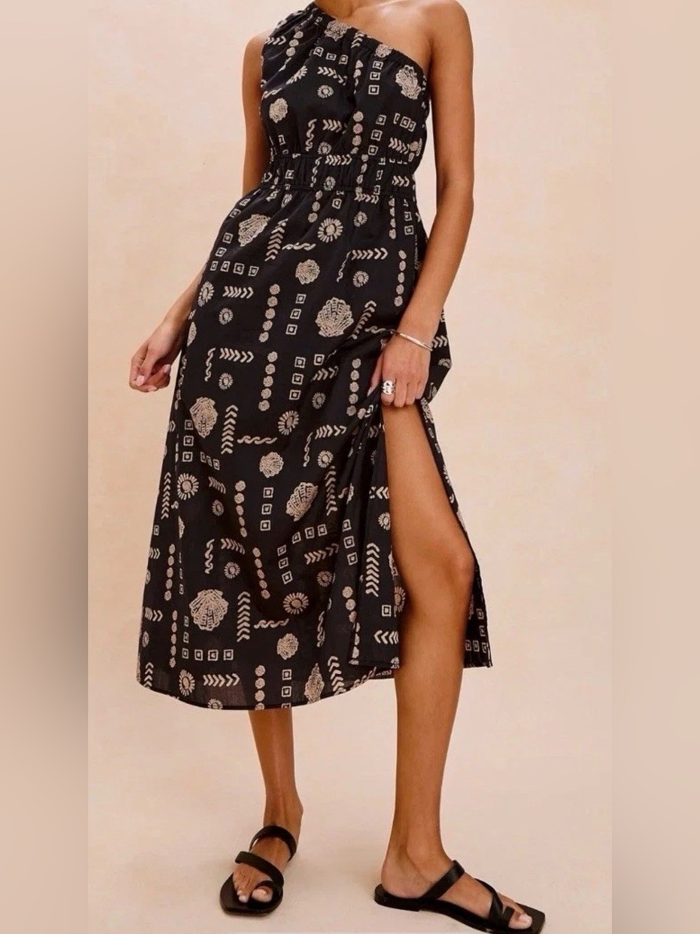 NEW Rails Selani Beach Shells Black Tan One Shoulder Pockets Tropical Cool Sz XS